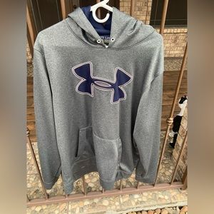 Under Armour Mens XL loose hoodie. Heather grey with navy. Very good and cozy!